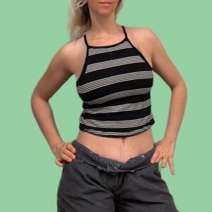 torrid Black and White Striped Halter Crop Tank